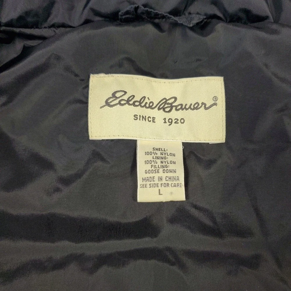 Eddie Bauer Goose Down Puffer Vest Mens Sz Large Black Quilted Full Zip Pockets